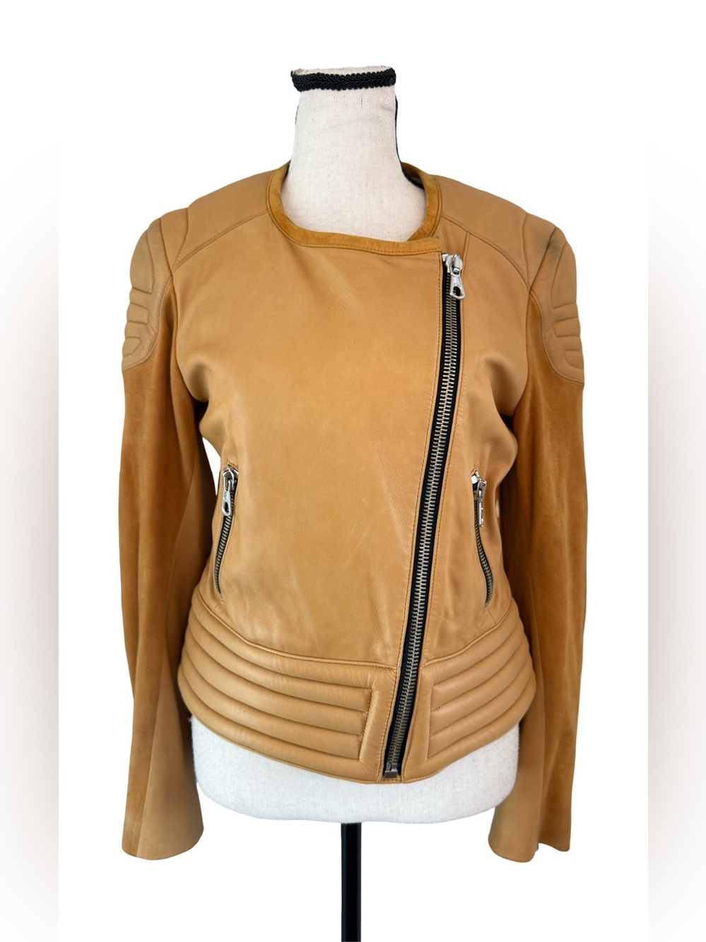 Rag & Bone Leather Suede Moto Jacket Size 2 Tan Camel Quilted Biker